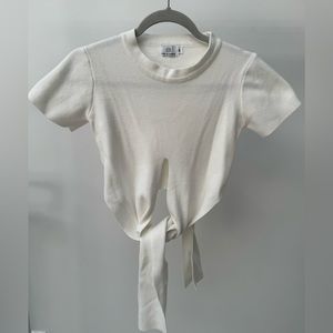 Pink Diamond‎ White Cropped Short Sleeve Knit Top, Size M